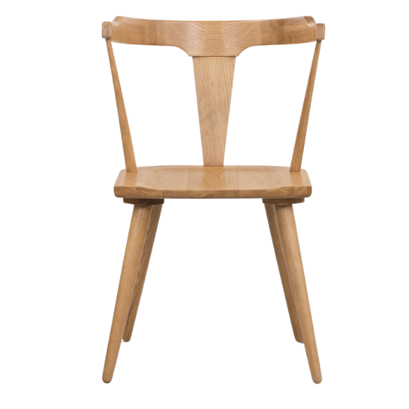 Solid Oak Dining Chair – Mid-Century Modern Splat Back, Tapered Legs, Non-Scratch Feet & Easy Assembly