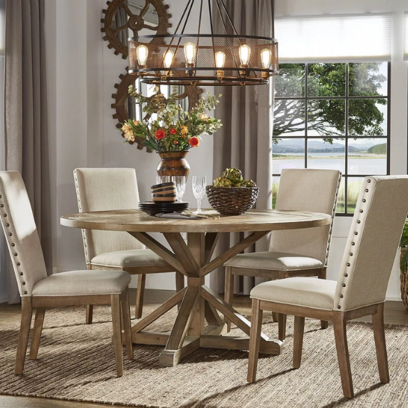 Modern Fabric and Wood Dining Set – Where Elegance Meets Comfort and Style
