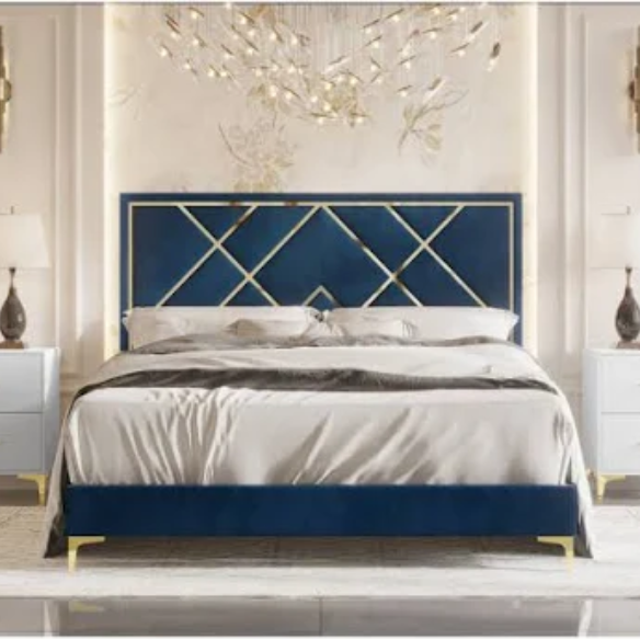 Luxurious Royal Blue Upholstered Platform 3-Piece Twin Bedroom Set