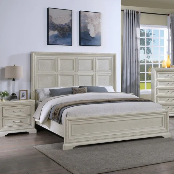 5-Piece Cream Panel Bedroom Set – Timeless Elegance and Tranquil Charm with Elegant Detailing and Durable Craftsmanship