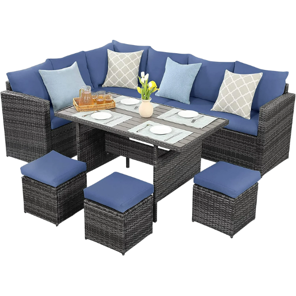 All-Weather Wicker Patio Furniture Set | Stylish Conversation Set with Cushioned Seats and Pillows | Perfect Outdoor Dining Solution
