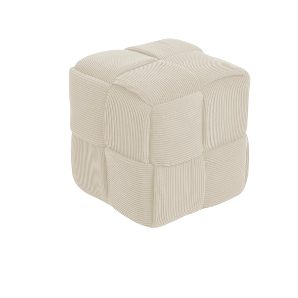 White Corduroy Ottoman - Stylish, Comfortable, and Durable Footrest with Modern Cross-Stitch Design