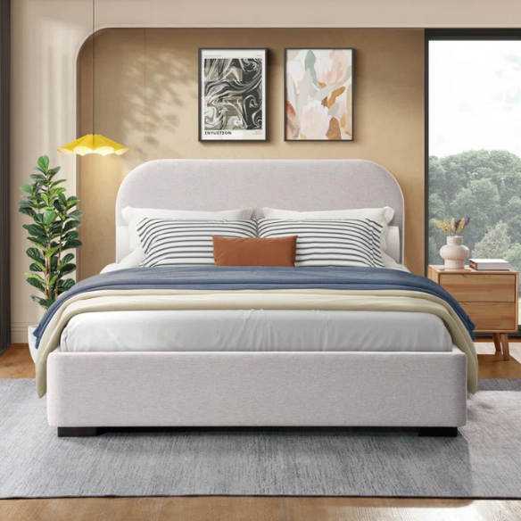Bouclé Platform Bed with Arched Headboard – Modern Design, Easy Assembly, and Superior Comfort for King Size