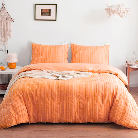 Luxurious Tufted Duvet Cover Set – Queen Size | Striped Textured Boho Bedding | Ultra-Soft Washed Microfiber | 3-Piece Set