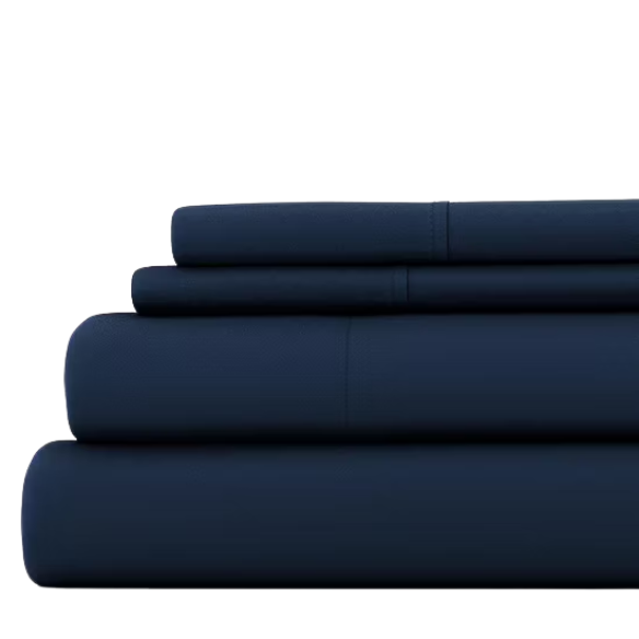Navy Blue Deep Pocket Microfiber Sheet Set – 4-Piece Soft, Wrinkle-Free Bedding with Pillowcases