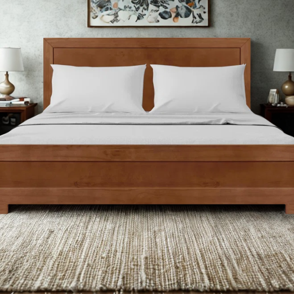 Neutral-Colored Solid Wood Queen Size Low Profile Platform Bed