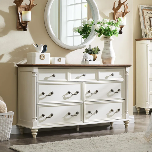 Farmhouse 7-Drawer Rustic Dresser with Two Drawer Sizes, Perfect for Bedroom or Living Room Storage