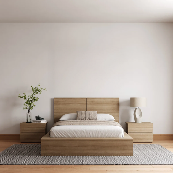 Elegant 3-Piece Wood Bedroom Set – Full Double Size Bed with Stylish Headboard and 2 Matching Nightstands