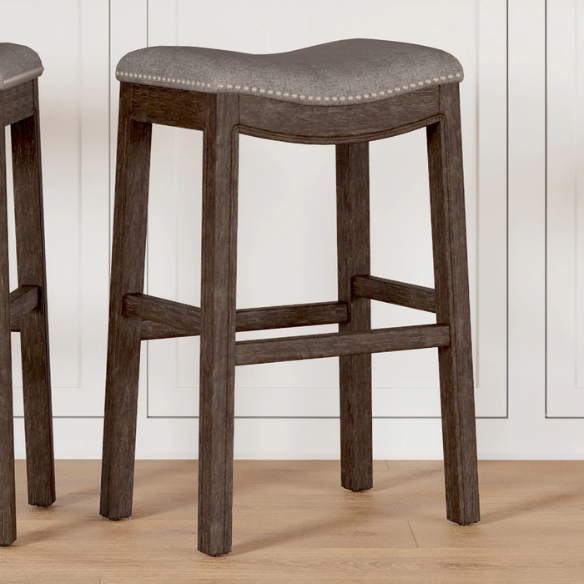 Saddle-Seat Wood Bar Stool with Upholstered Seat – Stylish and Durable Bar Stool in Distressed Espresso Finish