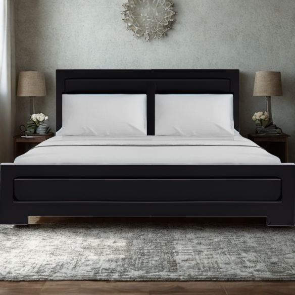 Neutral-Colored Solid Wood Queen Size Low Profile Platform Bed