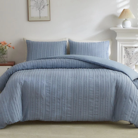 Luxurious Tufted Duvet Cover Set – Queen Size | Striped Textured Boho Bedding | Ultra-Soft Washed Microfiber | 3-Piece Set