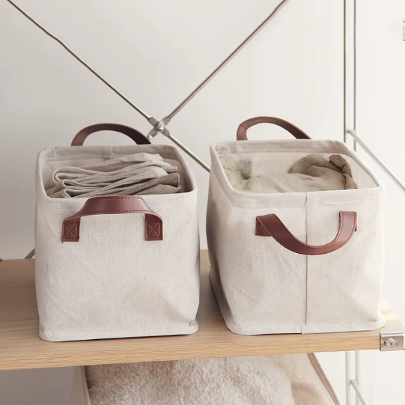 Collapsible Cotton Linen Laundry Basket – Stylish Hamper for Dirty Clothes and Toy Storage, Household Sundries Basket with Handle