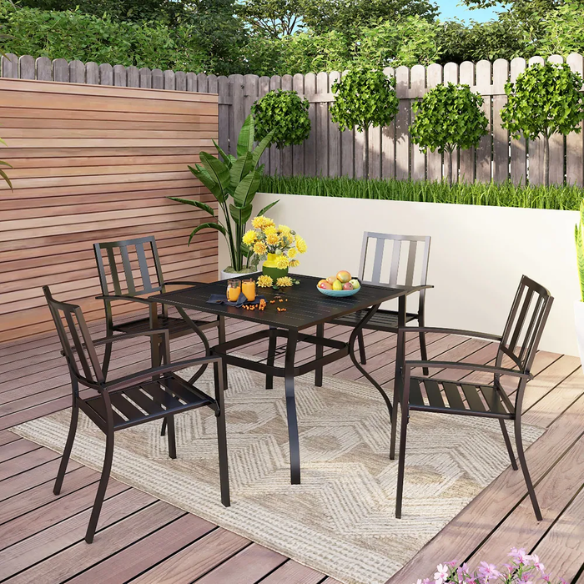 5-Piece E-Coated Metal Outdoor Patio Dining Set with Stackable Chairs – Durable, Comfortable, and Stylish for Your Outdoor Entertaining