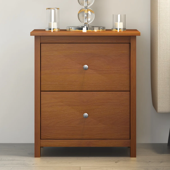 2-Drawer Nightstand – Neutral Engineered Wood, Streamlined Rectangular Design, Four Block Legs, Convenient Storage with Roller-Glide Drawers & Metal Knobs, Perfect for Traditional & Contemporary Bedroom