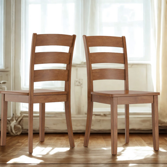 Farmhouse Ladder Back Dining Chairs – Set of 2 | Solid Wood, Distressed Finish