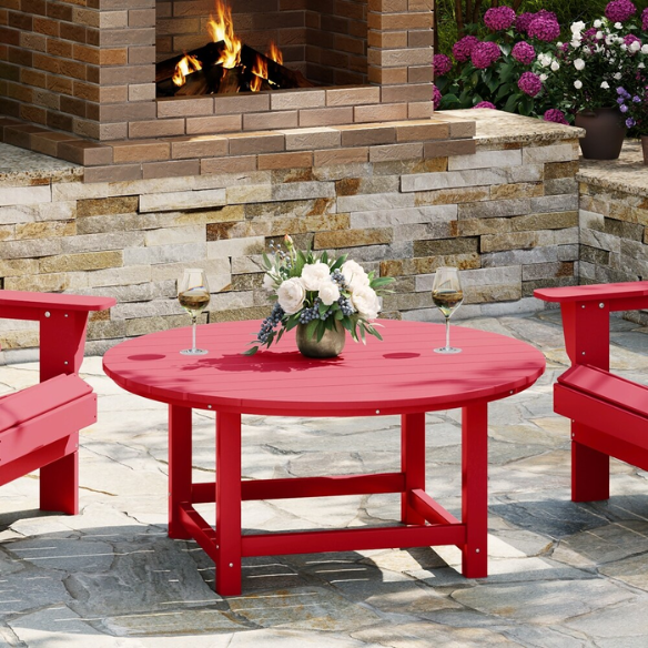 Outdoor Conversation Table – Stylish, Weather-Resistant Recycled Plastic Table with Slat-Style Top for Patios and Gardens