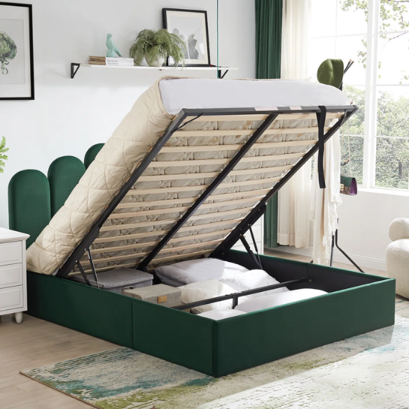Elegant Hydraulic Velvet Upholstered Platform Bed – Full Double Size with Lift-Up Storage for Ultimate Space Saving