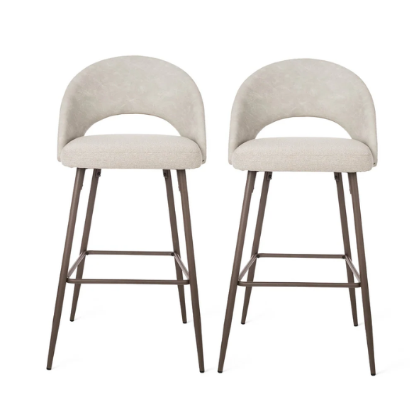 Set of 2 41" Modern Tapered Leg High Bar Stools with Leatherette Backrest and Fabric Seat – Stylish & Contemporary Design for Home or Commercial Spaces