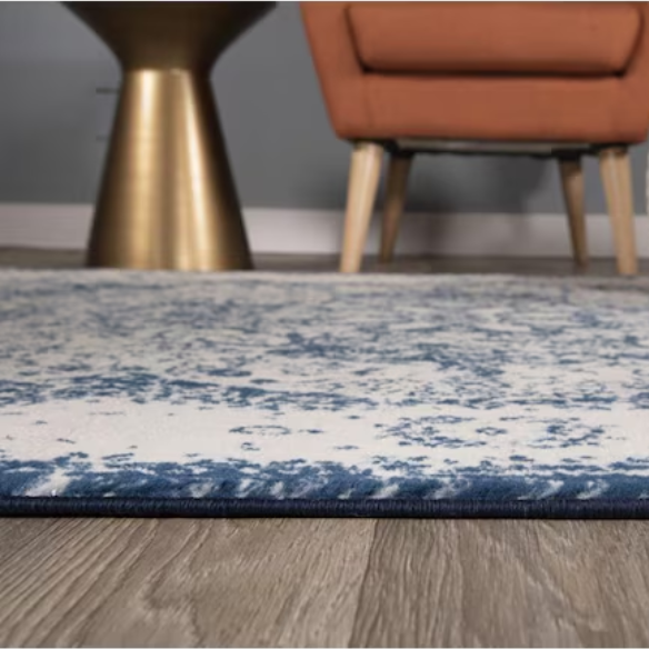 Distressed Oriental-Inspired Indoor Rug – Blue and White Medallion Pattern, Stain-Resistant, Fade-Resistant, Perfect for Traditional & French Country Décor