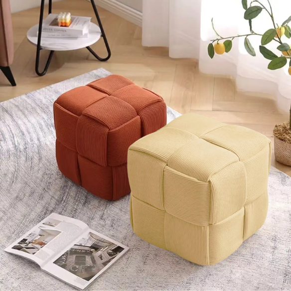 Mustard Yellow Corduroy Ottoman - Stylish, Comfortable Footrest for Any Room