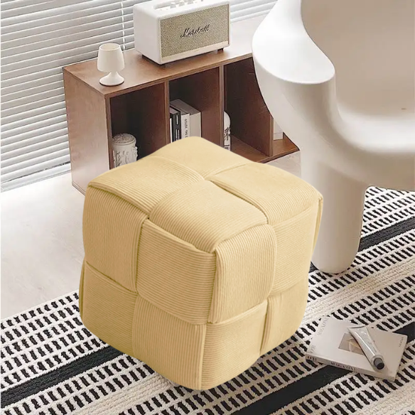 Mustard Yellow Corduroy Ottoman - Stylish, Comfortable Footrest for Any Room