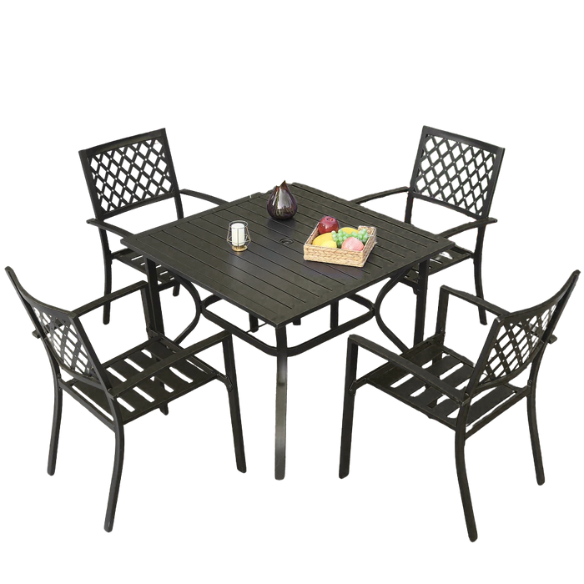5-Piece E-Coated Metal Outdoor Patio Dining Set with Stackable Chairs – Durable, Comfortable, and Stylish for Your Outdoor Entertaining