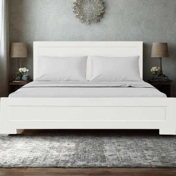 Neutral-Colored Solid Wood Queen Size Low Profile Platform Bed