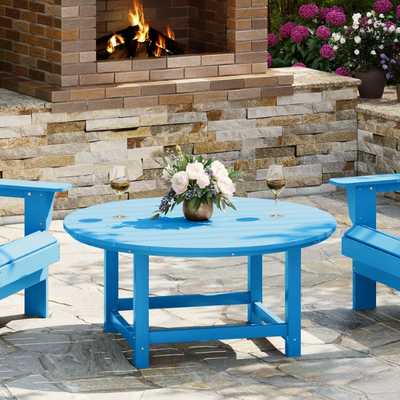 Outdoor Conversation Table – Stylish, Weather-Resistant Recycled Plastic Table with Slat-Style Top for Patios and Gardens