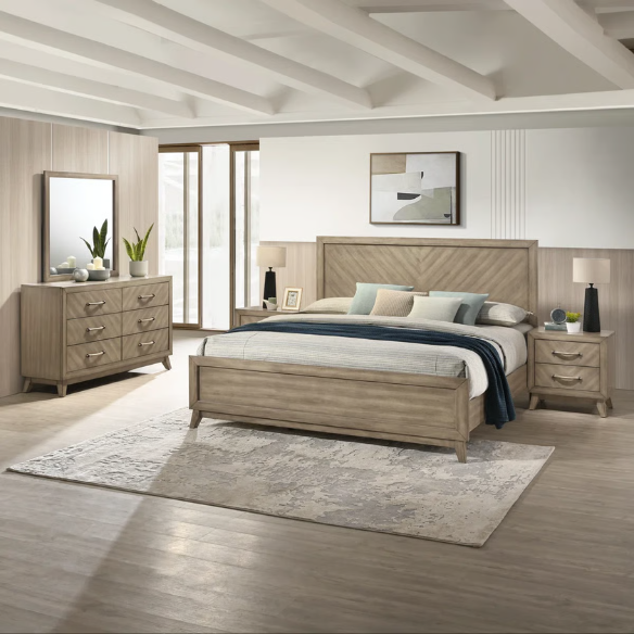 Transform Your Bedroom with a 5-Piece Bedroom Set – Modern Elegance in Weathered Sand Finish with Timeless Sophistication and Exceptional Functionality