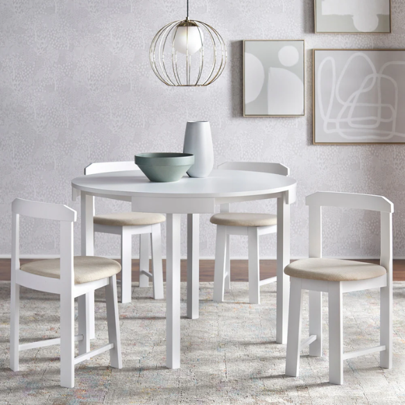 5-Piece Compact Round Dining Set – Space-Saving Design with Vegan Leather or Fabric Seats