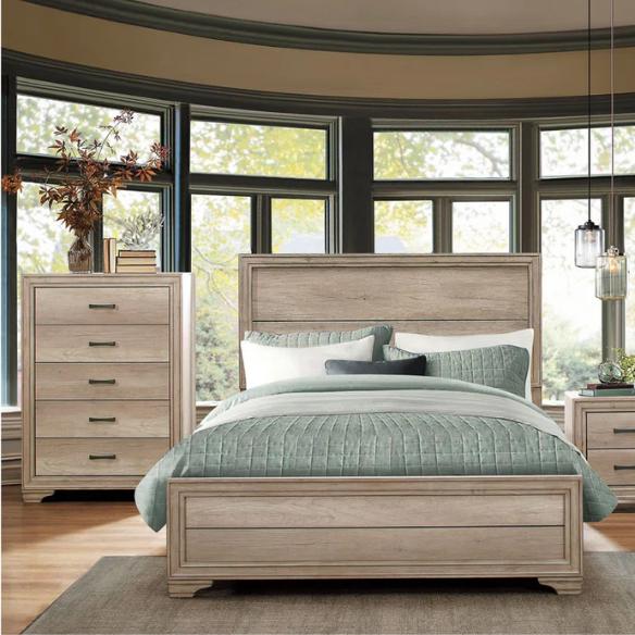 Elegant 4-Piece Rustic Wooden Queen Bedroom Set in Light Brown