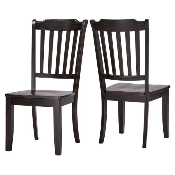 Slat-Back Solid Wood Dining Chairs – Set of 2 Farmhouse Kitchen or Dining Room Chairs