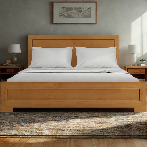Neutral-Colored Solid Wood Queen Size Low Profile Platform Bed