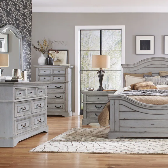 5-Piece Panel Bedroom Set by Greyson Living with Rustic Charm and Elegant Accents