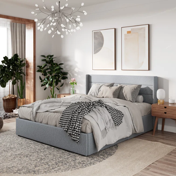Luxurious Linen Upholstered Hydraulic Lift-Up Storage Platform Bed – Full/Double Size with Sleek Design & Maximized Space