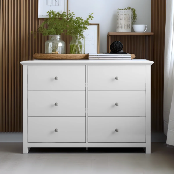 Modern 6-Drawer Double Dresser with Angled Sled Legs and Round Metal Hardware