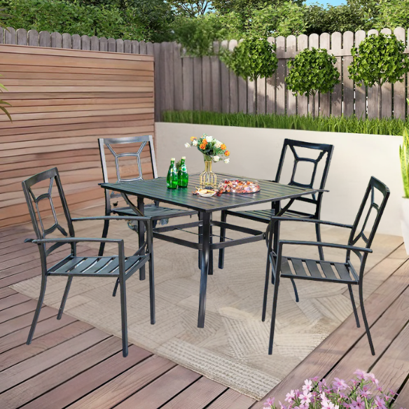 5-Piece E-Coated Metal Outdoor Patio Dining Set with Stackable Chairs – Durable, Comfortable, and Stylish for Your Outdoor Entertaining
