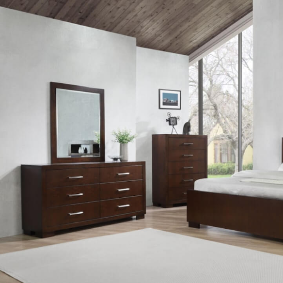 5-Piece Queen Bedroom Set with Bookcase Headboard & Storage – Warm Cappuccino Finish