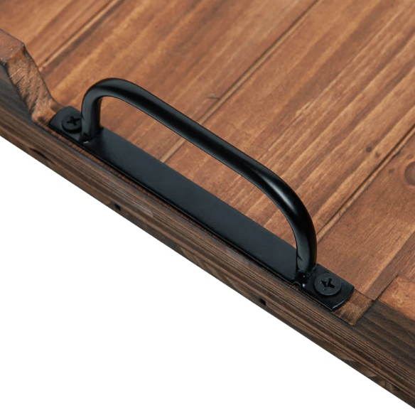 Rustic Wooden Coffee Table Tray with Handle Slots – Farmhouse-Inspired Accent for Stylish Organization and Decor