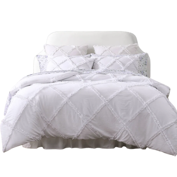 Solid White Reversible Comforter Set – Timeless, Cozy, and Versatile Bedding with Romantic Ruffles