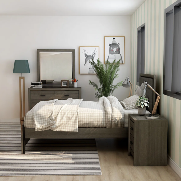 Rustic Grey Farmhouse 5-Piece Twin Bedroom Set – Charming & Durable Design