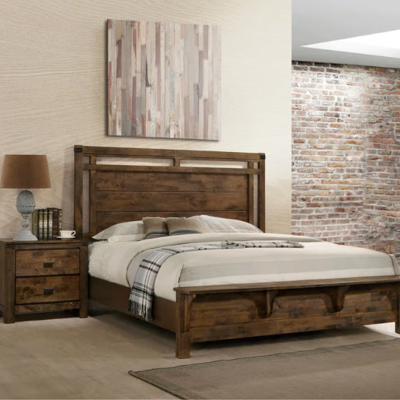 Elegant Brown Panel King Bedroom Set with Intricate Headboard and 2 Nightstands for Added Storage