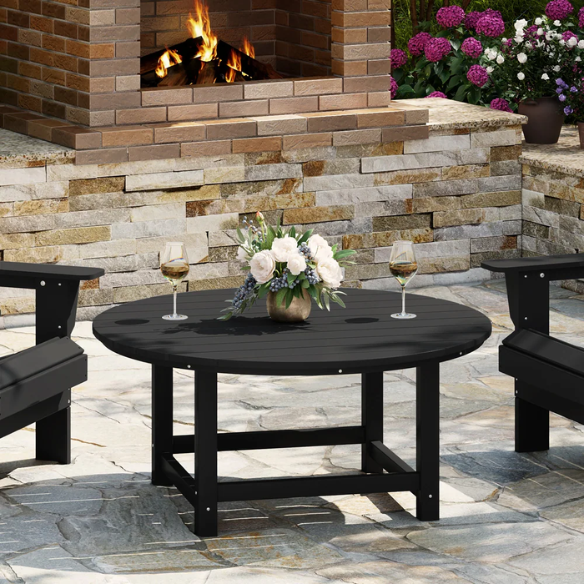 Outdoor Conversation Table – Stylish, Weather-Resistant Recycled Plastic Table with Slat-Style Top for Patios and Gardens