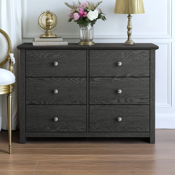 Modern 6-Drawer Double Dresser with Angled Sled Legs and Round Metal Hardware