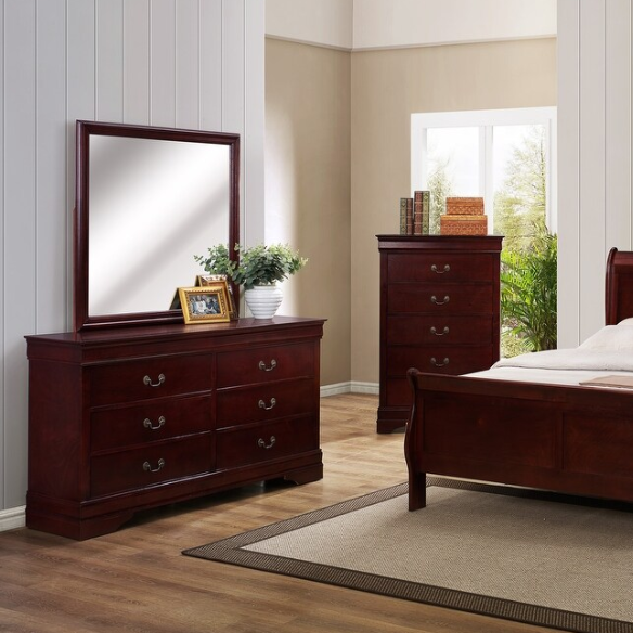 Timeless 6-Piece Cherry Wood Sleigh Bedroom Set with Elegant Curves and Sophisticated Finish