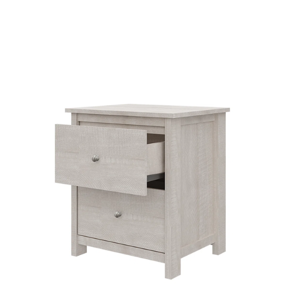 2-Drawer Nightstand – Neutral Engineered Wood, Streamlined Rectangular Design, Four Block Legs, Convenient Storage with Roller-Glide Drawers & Metal Knobs, Perfect for Traditional & Contemporary Bedroom