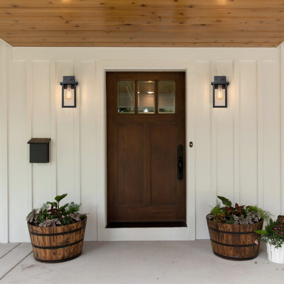 2-Pack 1-Light Black Outdoor Wall Sconces – Modern Rustic Lantern-Style Exterior Wall Lights for Porch, Patio, Garage, and More