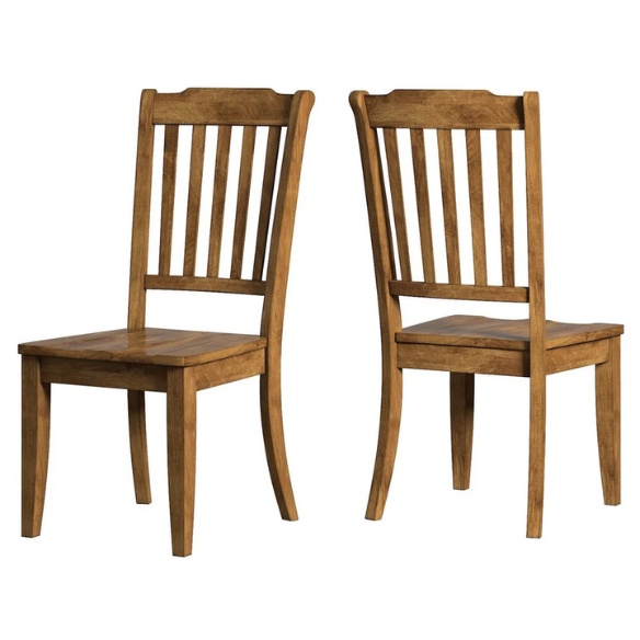 Slat-Back Solid Wood Dining Chairs – Set of 2 Farmhouse Kitchen or Dining Room Chairs