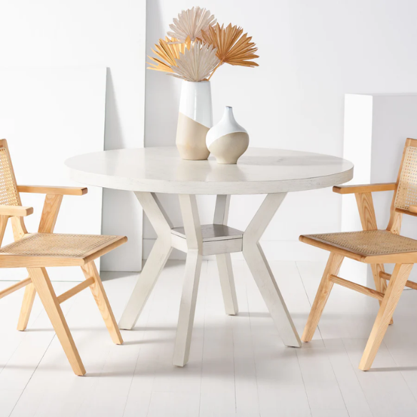 Round Wood Dining Table – French Bistro-Inspired Design, Sleek Dark Brown Frame