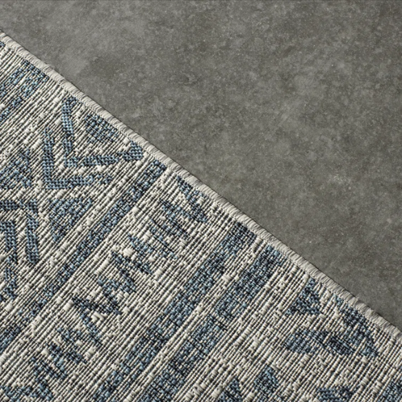Striped Geometric Area Rug – Aqua & Taupe, Durable Polypropylene, Low-Pile Design for High-Traffic Indoor/Outdoor Spaces